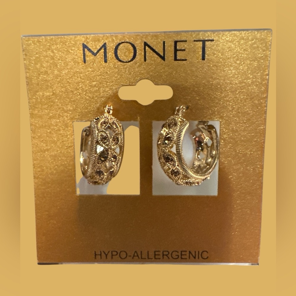 Monet Gold Hoop Earrings - Picture 3 of 6